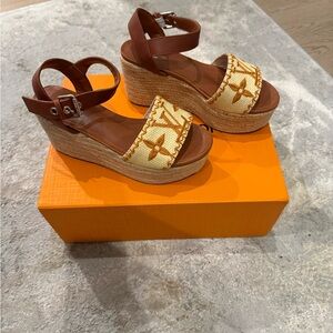 Stylish Brown and Tan Wedge Sandals